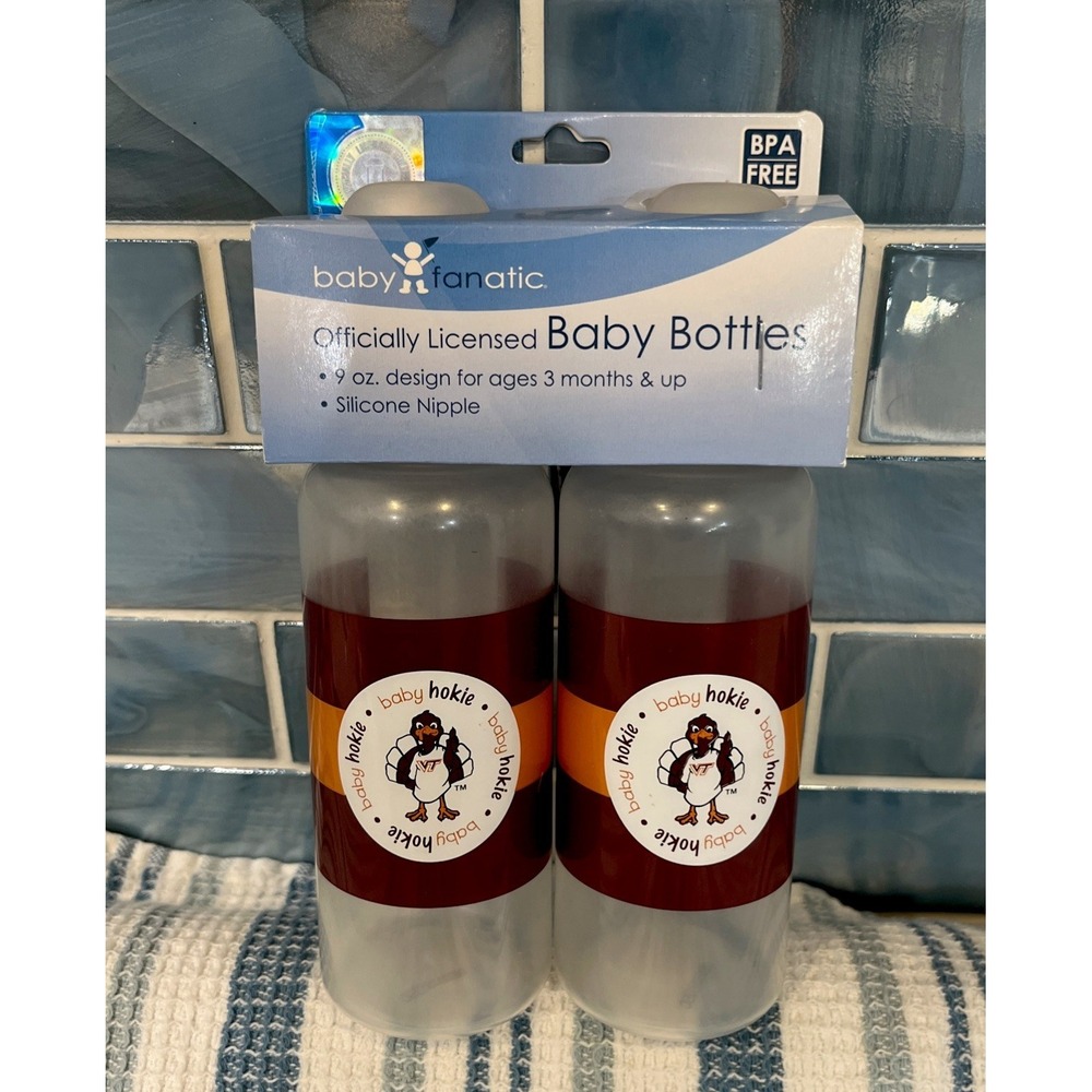 2 Pk Baby Fanatic NCAA Virginia Tech Baby Hokie 9 oz Bottles Silicone Nipple NEW